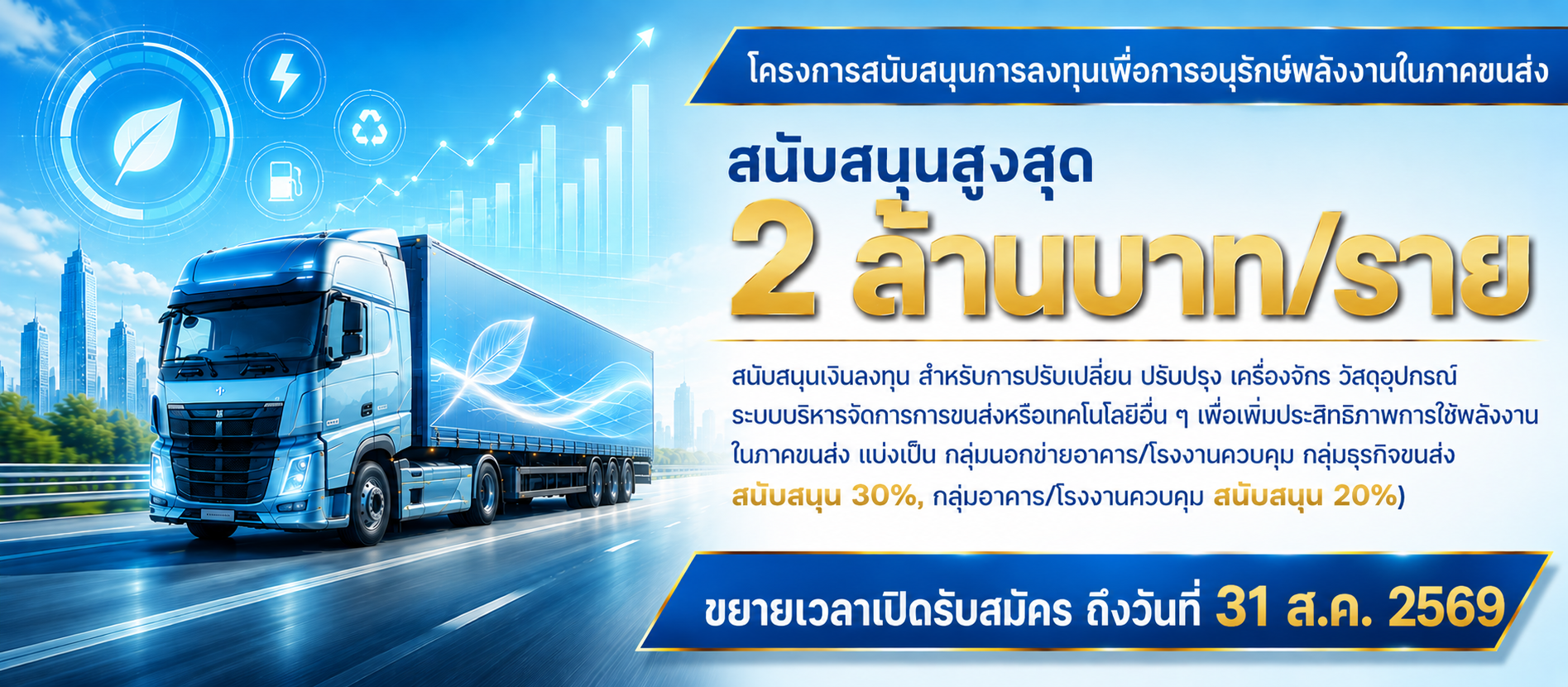 ประชาสัมพันธ์ ประกาศหลักเกณฑ์ เงื่อนไข และวิธีการขอรับการสนับสนุน โครงการ สนับสนุนการลงทุนเพื่อการอนุรักษ์พลังงานในภาคขนส่ง ปี ๒๕๖๘